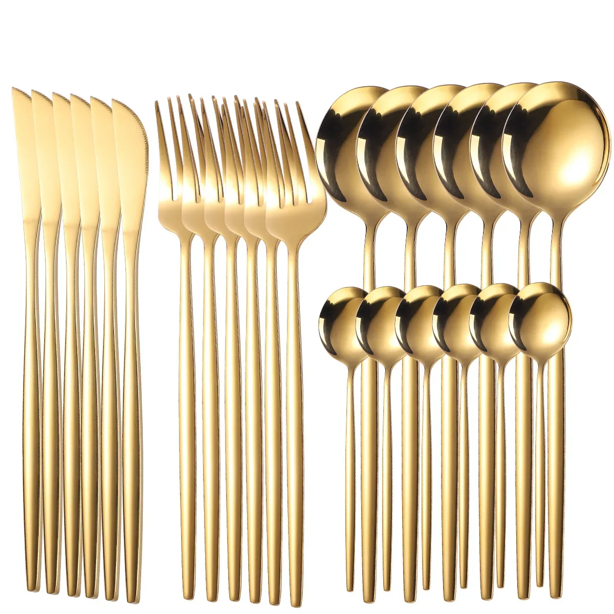 

24pcs Gold Dinnerware Set Stainless Steel Tableware Set Knife Fork Spoon Flatware Set Cutlery Set Bright Light