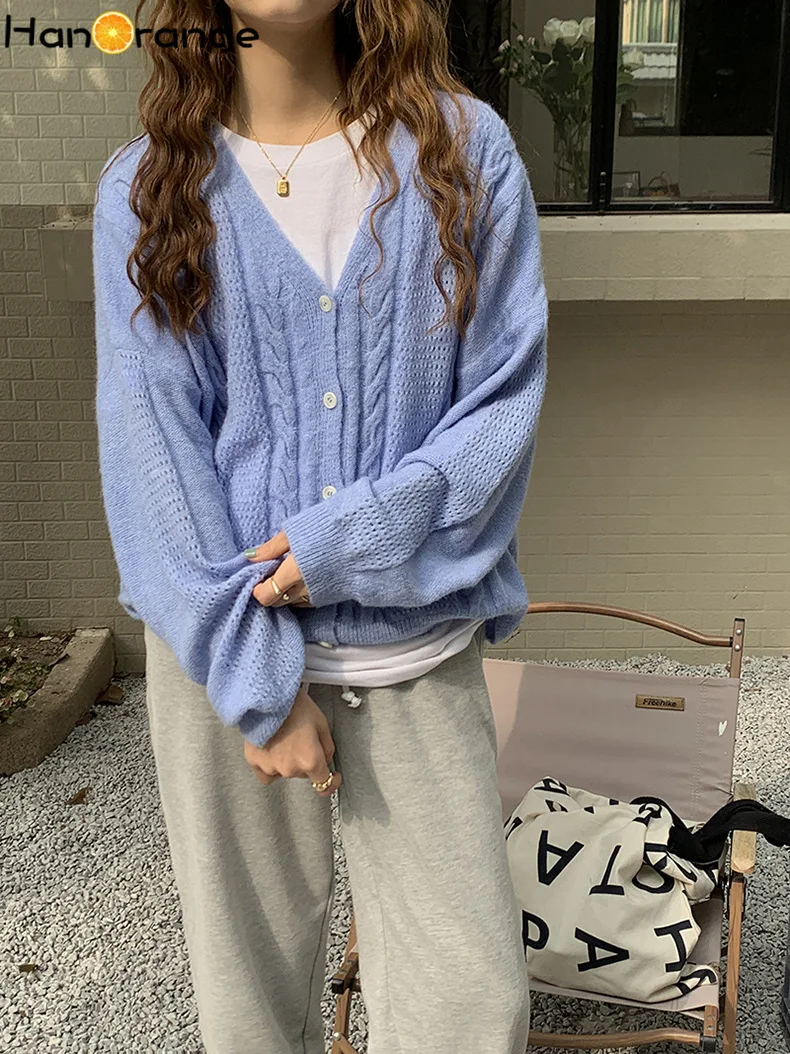 

HanOrange трикотажная куртка с длинным рукавом для женщин 2022 весна Нежный тонкий полый свитер кардиган женский