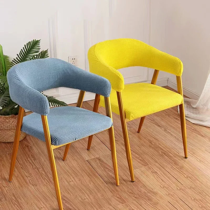 Curved Chair Cover Solid Color Hollow Back Arc Armchair Covers Cafes Dining Protective Room Kitchen Office