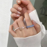 coloful beaded rings set cute minimalist bead elastic ring korea geometric jewelry for women creative accessories party gift