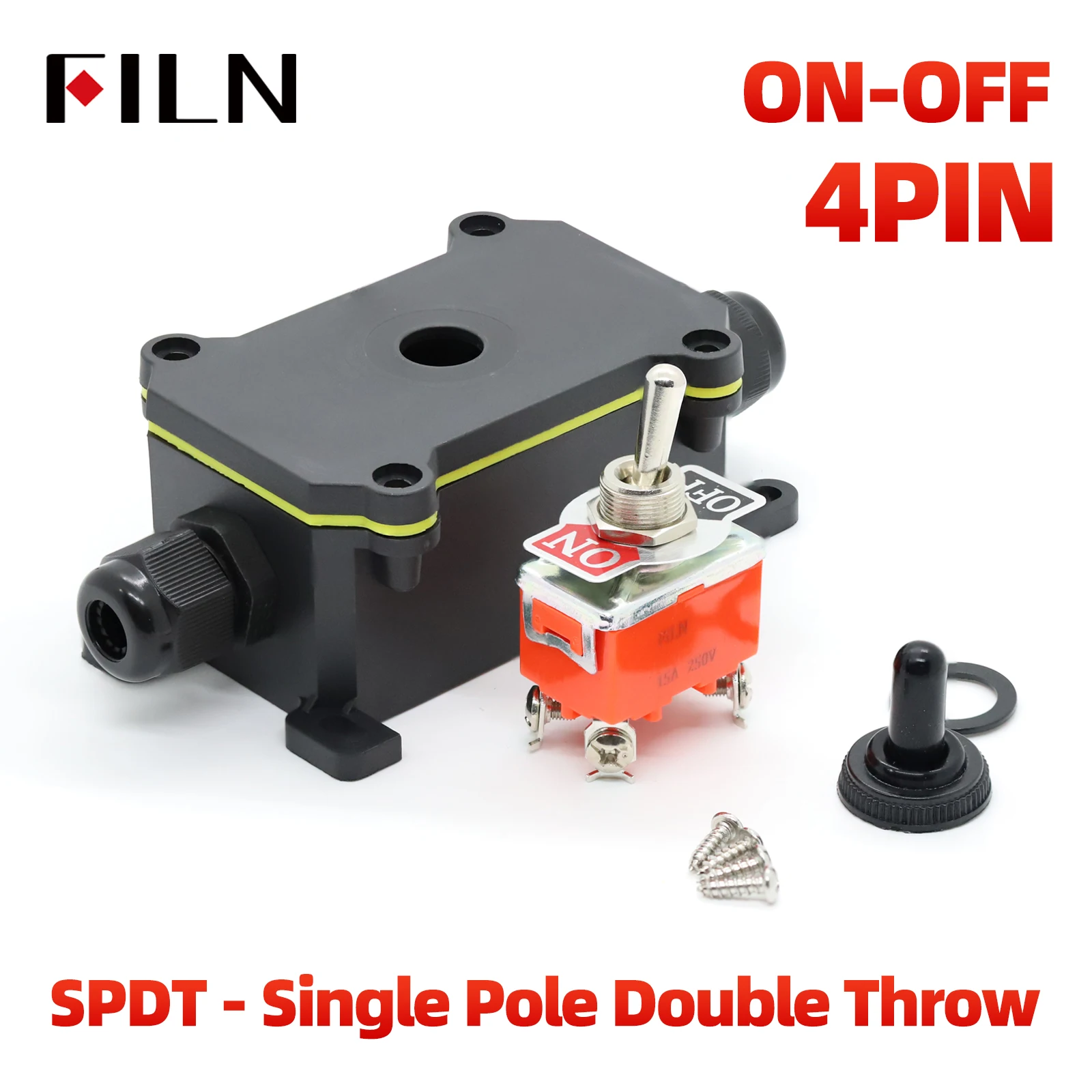 Тумблеры FILN 12 В 220 В IP65 Водонепроницаемое наружное освещение Морская автомобильная герметичная коробка с одним выходом Встроенный шнур Dustp