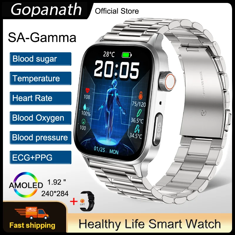 

2023 New Non-invasive Blood Sugar Smart Watch Men Voice Calling Wristwatch Body Temperature Stress Test ECG+PPG NFC Smartwatch