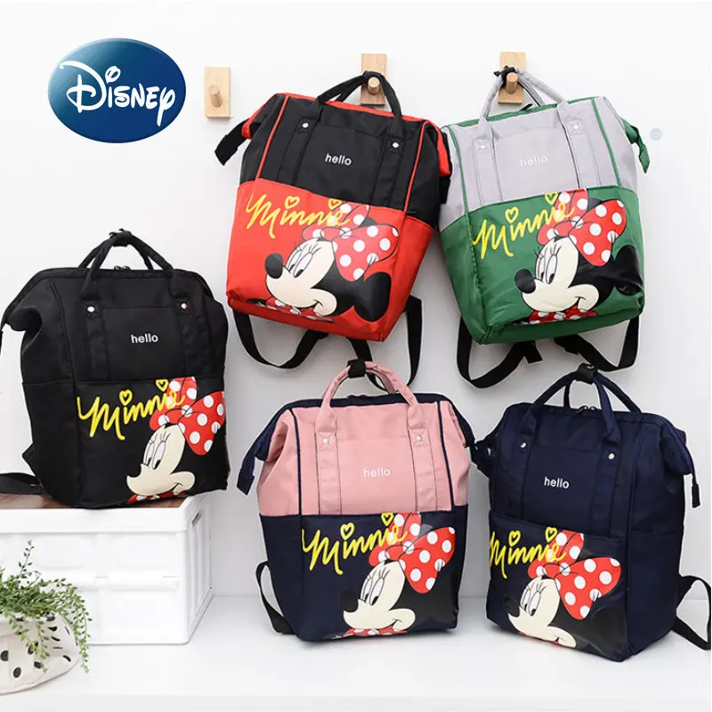 

Новый рюкзак для подгузников Disney Minnie Роскошная брендовая модная детская сумка большая емкость многофункциональная мультяшная водонепрони...
