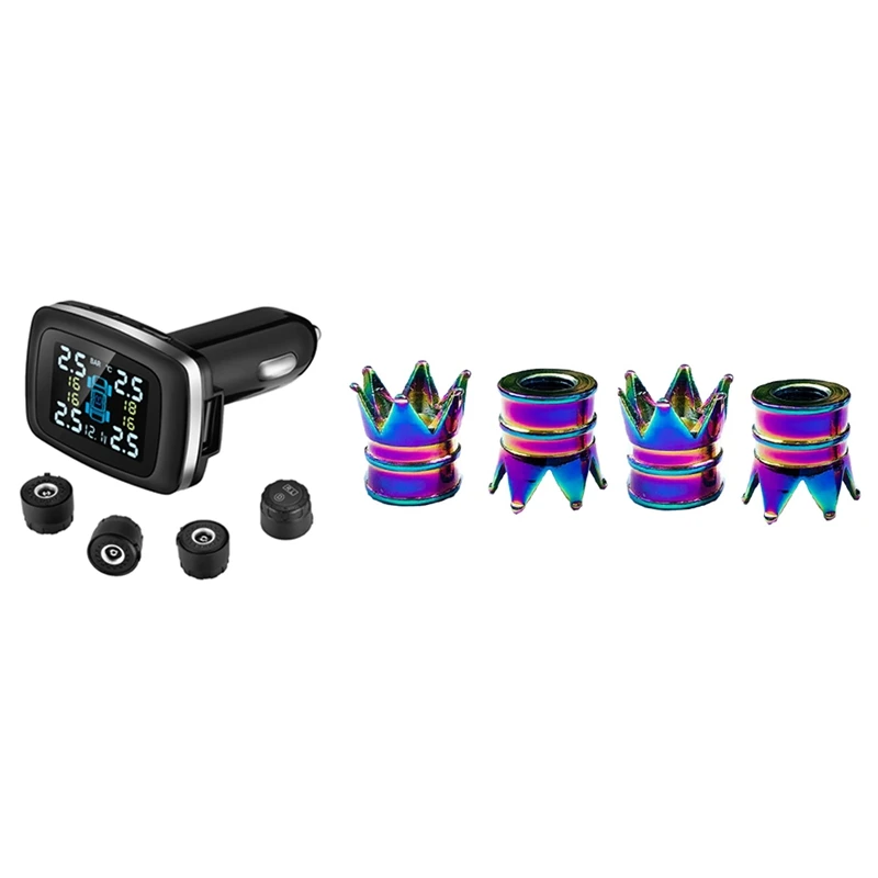 

Автомобильная TPMS зажигалка, цифровая Tpms автомобильная система сигнализации давления в шинах с 4 неоновыми цветными коронами автомобильных ...