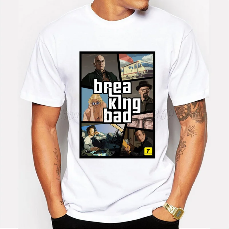 

New fashion men Breaking Bad Gta V t shirt short sleeve casual hipster funny tops male cartoon printed funny tee shirts for boy