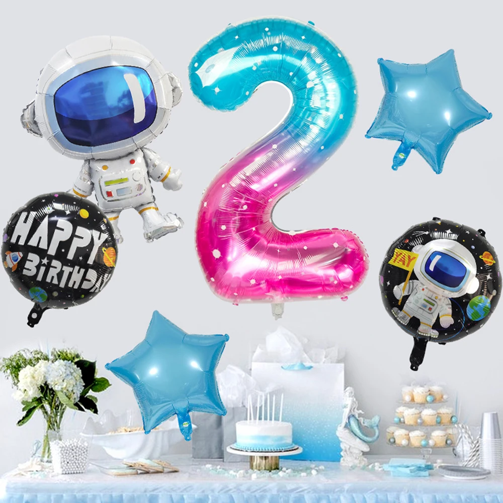 

Outer Space Party Astronaut Number Balloon Rocket Foil Balloons Galaxy Theme Party Boy Kids Birthday Party Decor Helium Globos
