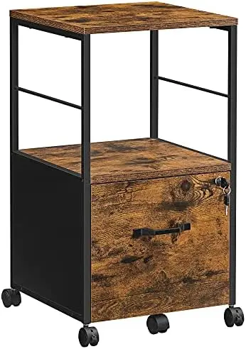 

Cabinet for Home Drawer and Wheels, Office Furniture,Suspended Folder, A4 and Letter Sized Documents, Rustic Brown + Black