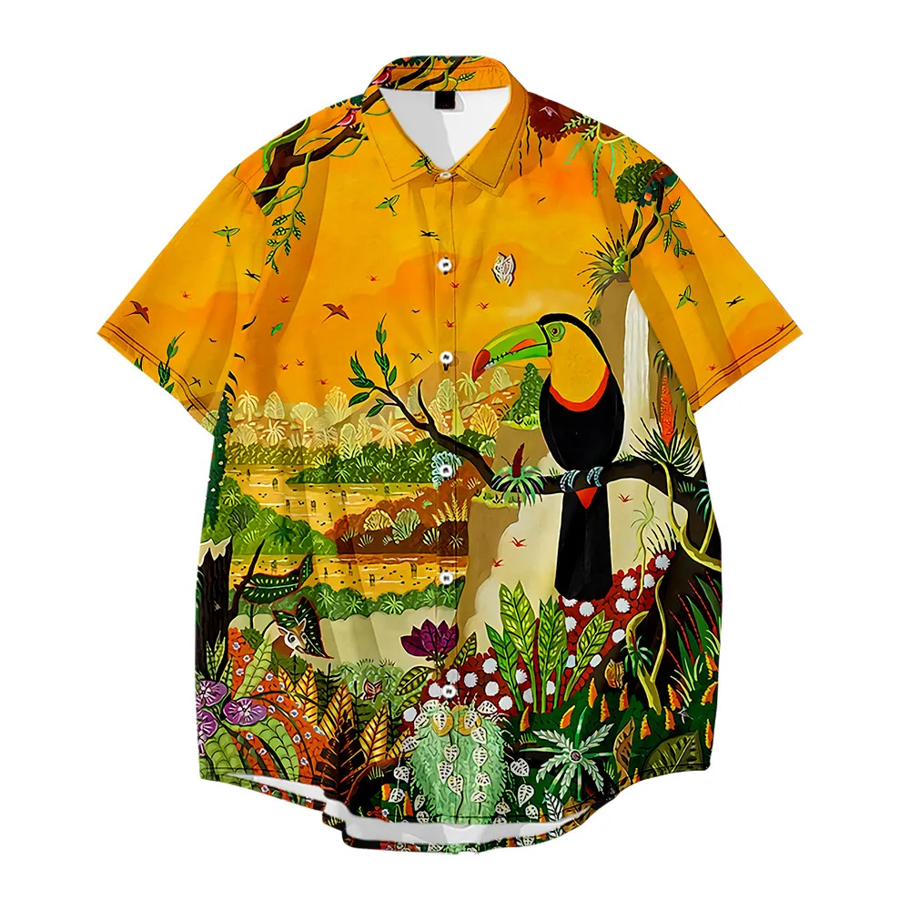 

Рубашка Aloha мужская с цифровым принтом, Повседневная пляжная блузка с коротким рукавом, Свободный Топ, лето