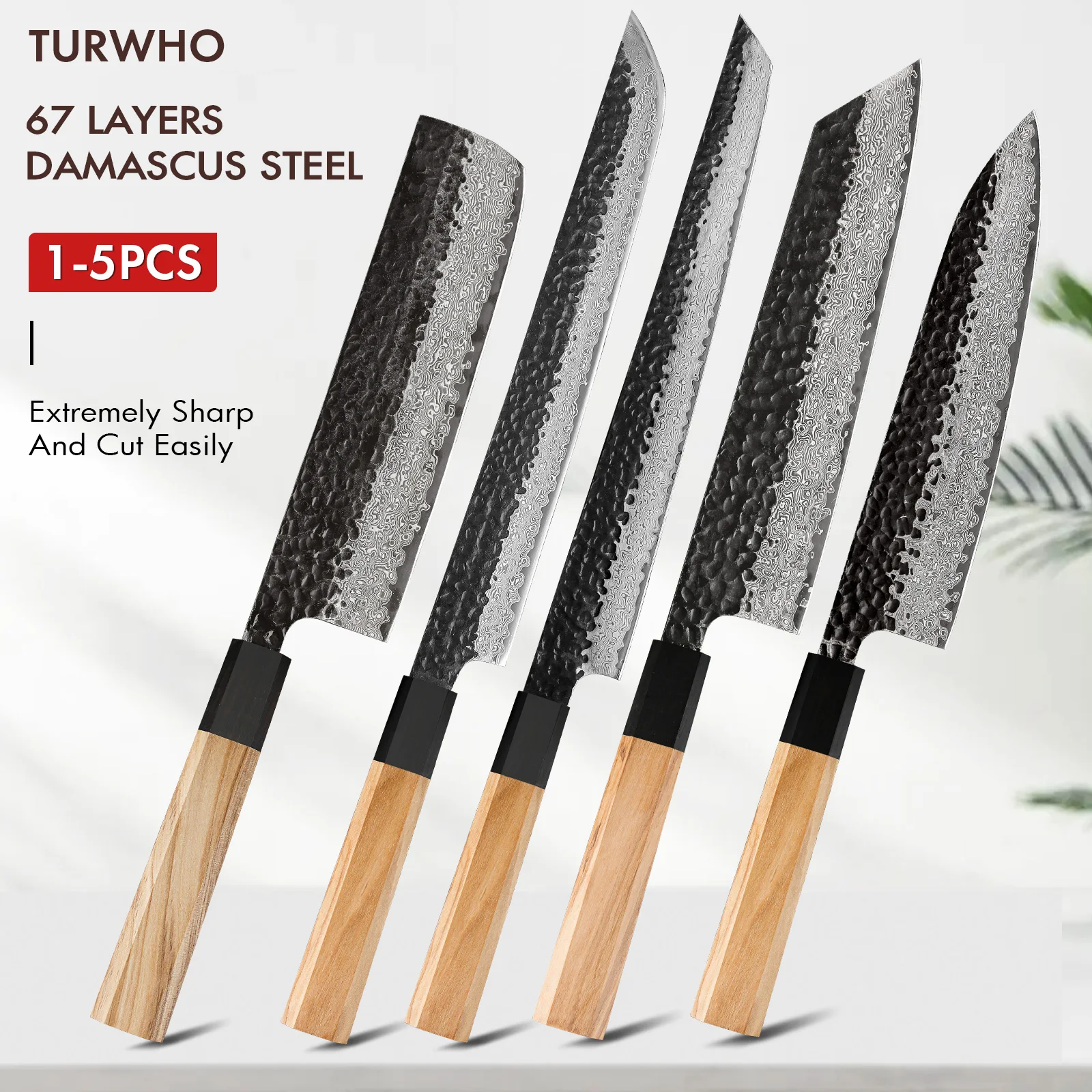 

Японский нож шеф-повара из дамасской стали TURWHO VG10, нарезка сашими, ручка из оливкового дерева, набор кухонных ножей