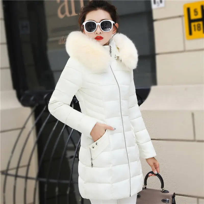 Women's Fashion Winter Jacket Pure Cotton Pure Color Hooded Large Fur Collar Warm Thick Casual Loose Parka Coat Jacket