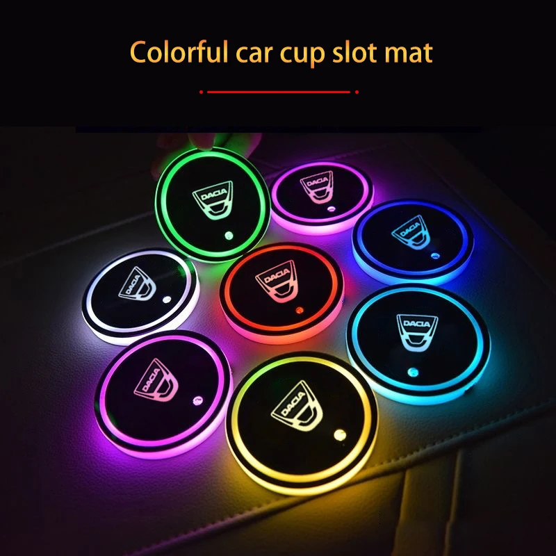 

Car Water Cup Coaster Holder for Dacia Duster Logan Sandero Stepway 2 Dokker Lodgy 7 Colorful USB Charging Led Atmosphere Light