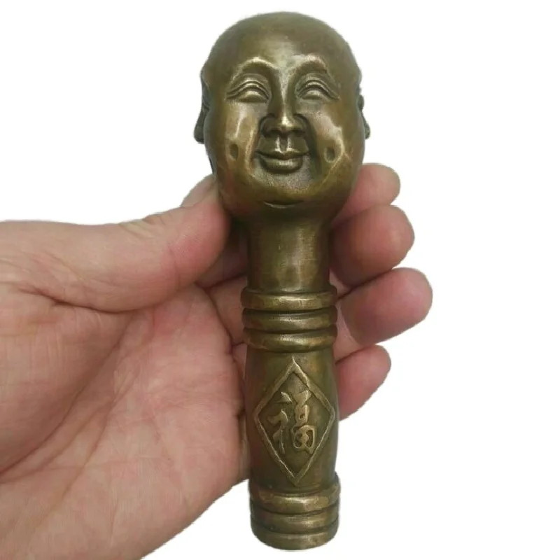 Старый медный штатив-трость с 4 статуями Будды