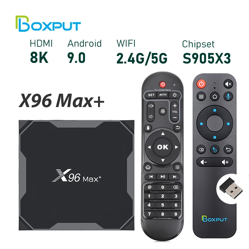 

X96 Max plus Smart TV Box Android 9.0 Amlogic S905X3 Tvbox 4GB 64GB 32GB Dual Wifi BT 1000M H.265 8K 24fps With BPR1S Plus