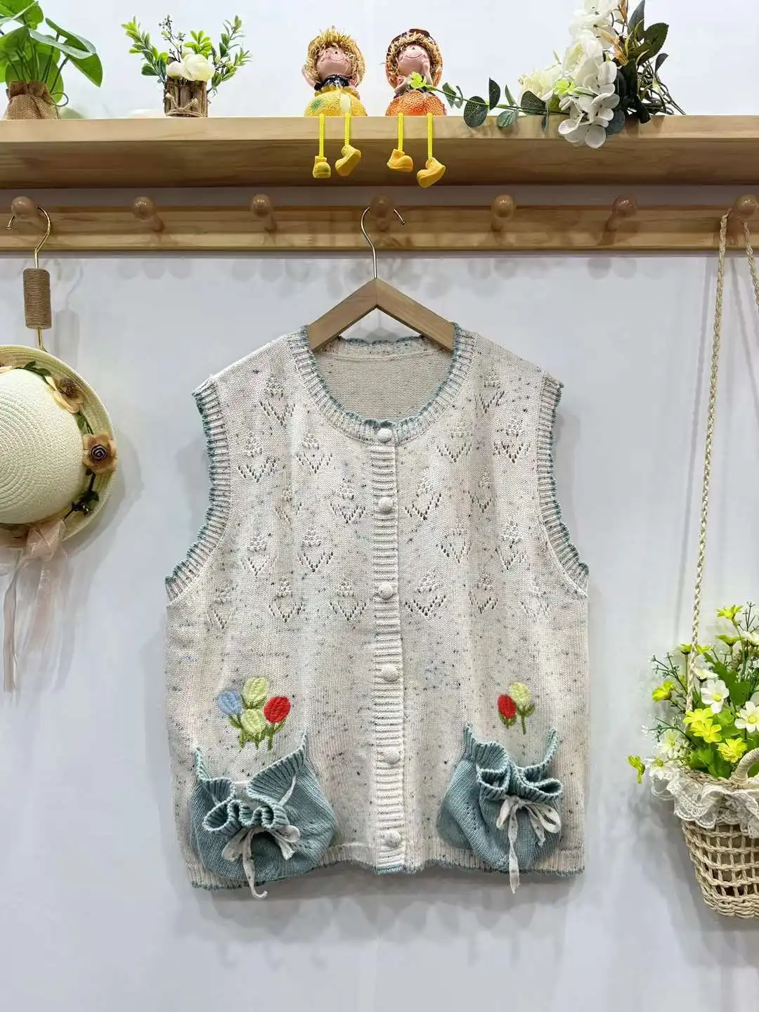 Японский винтажный свитер Mori Girl с вышивкой Kawaii жилет женский осенний вязаный