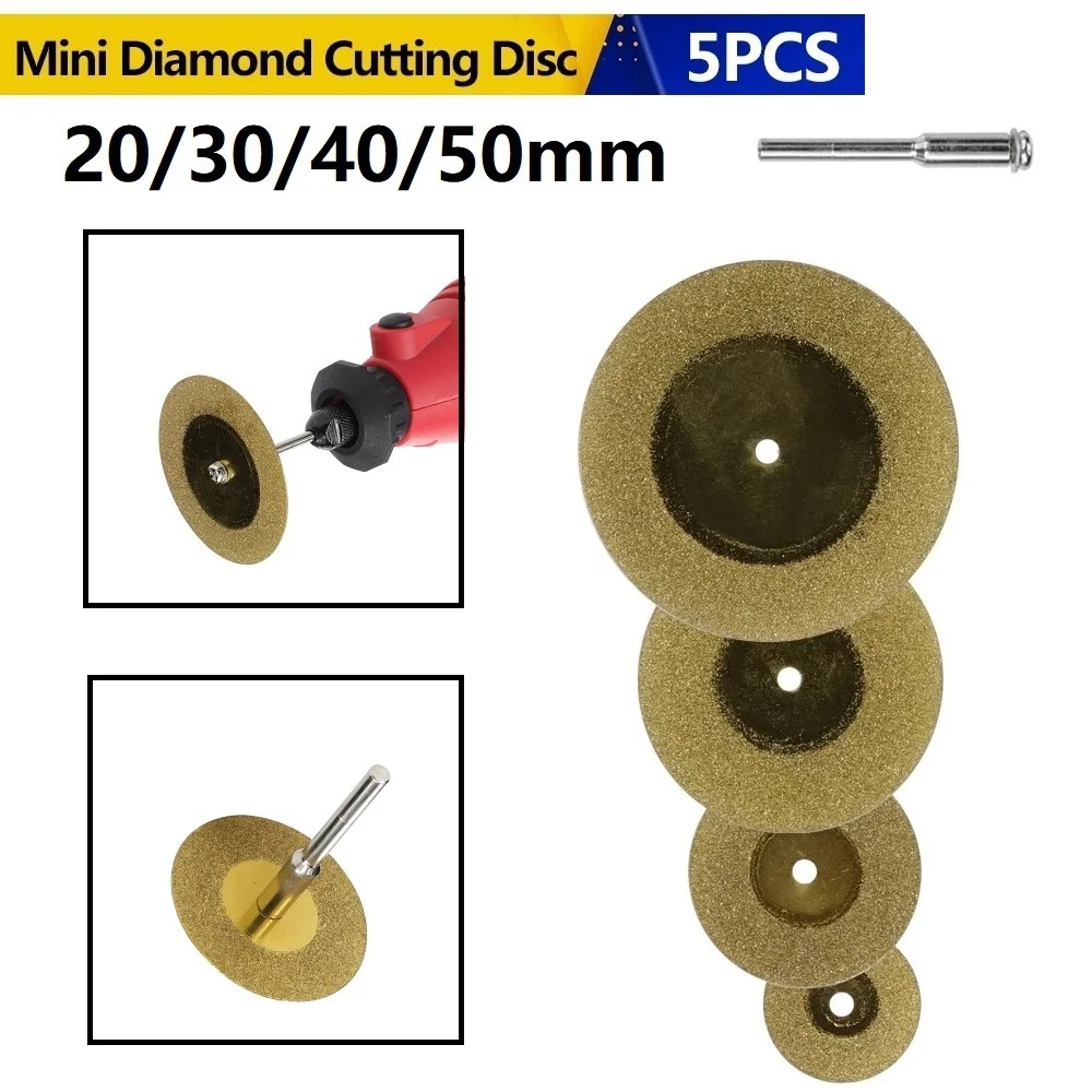 5pcs/set Mini Diamond Cutting Disc Titanium Coated Circular Saw Blade For Rotary Tool Cutting Gemstone Rock Glass Copper images - 4