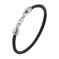 simple fashion lobster buckle 4mm black woven genuine leather bracelet womens jewelry gift