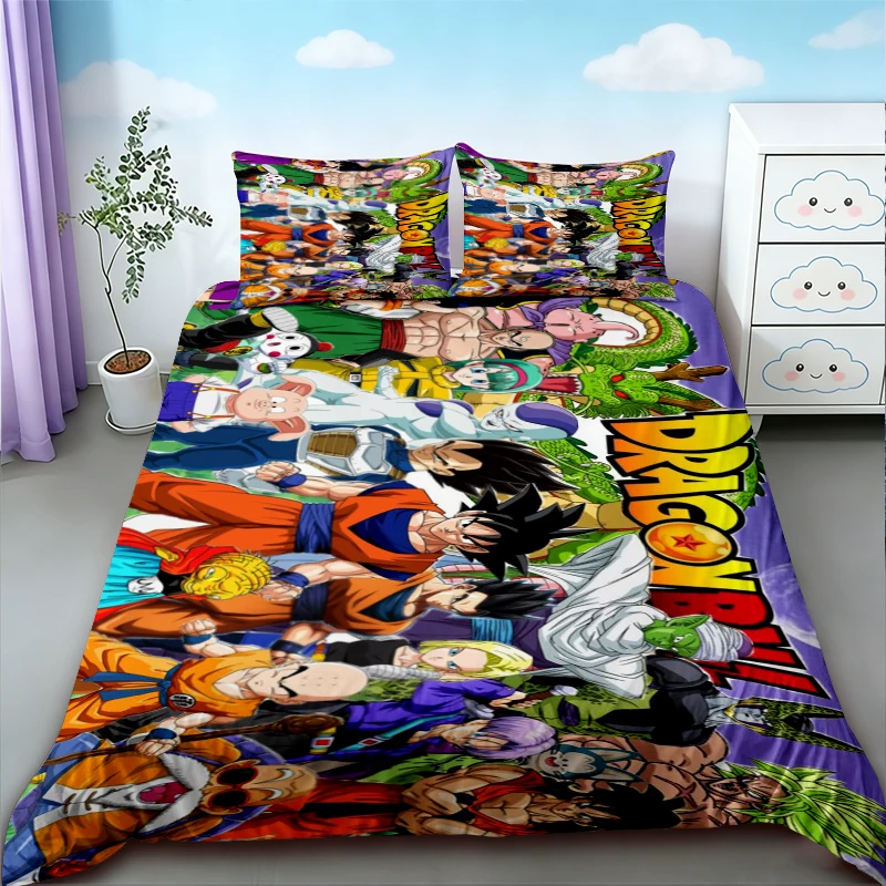 Фото Подростковый комплект постельного белья с мультяшным рисунком Dragon Ball Goku, размер Queen/King, для спальни, дома, общежития, декор, подарки на день рождения №4
