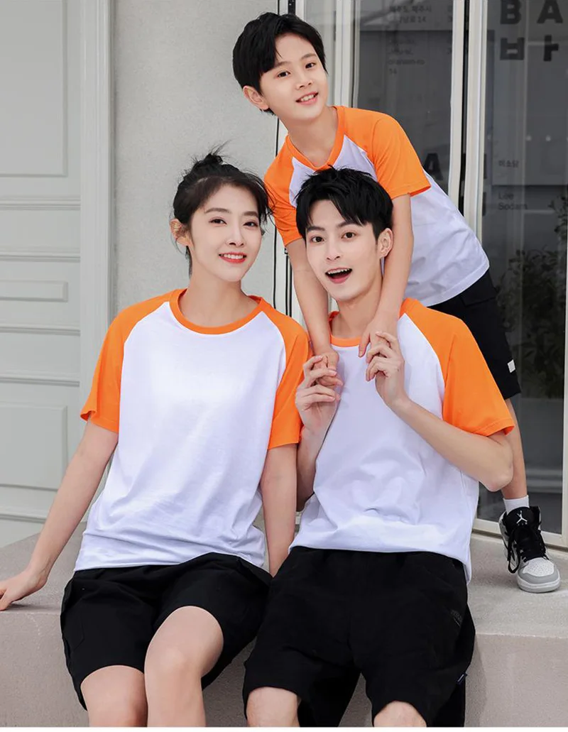 Летняя футболка с коротким рукавом для родителей и детей двухцветная