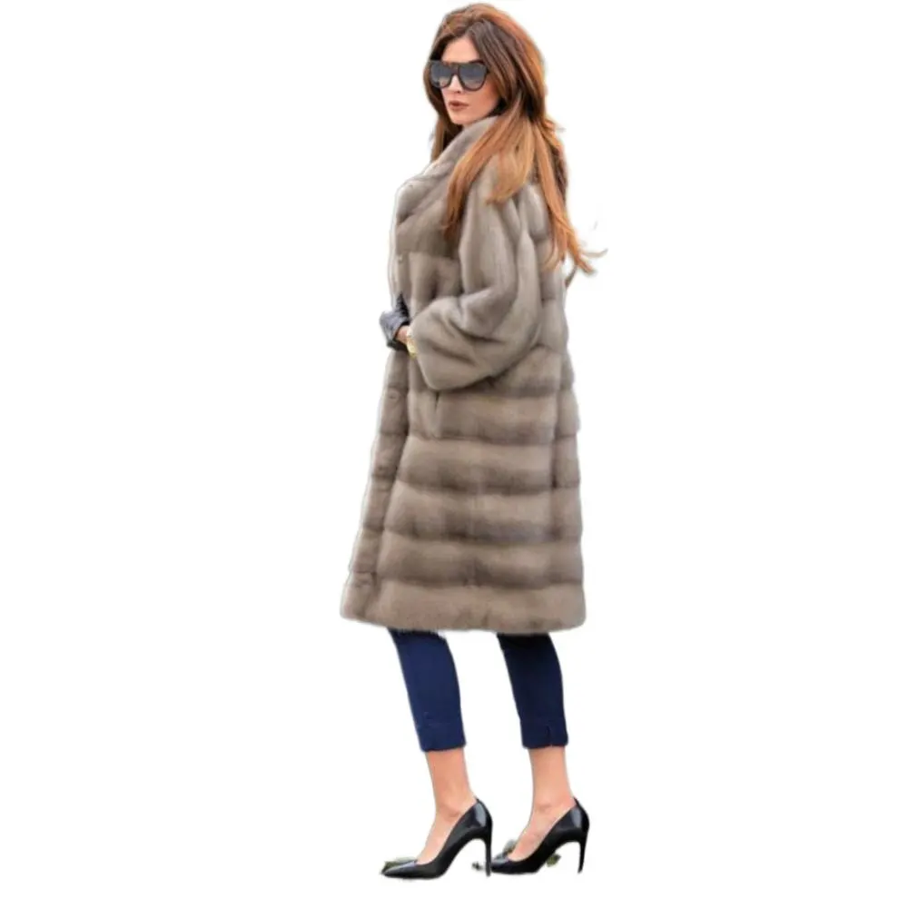 Real Mink Fur Long Coat All Natural Full Pelt Overcoat Women Real Mink Fur Jacket Ladies Genuine Warm Elegant Outer Clothing
