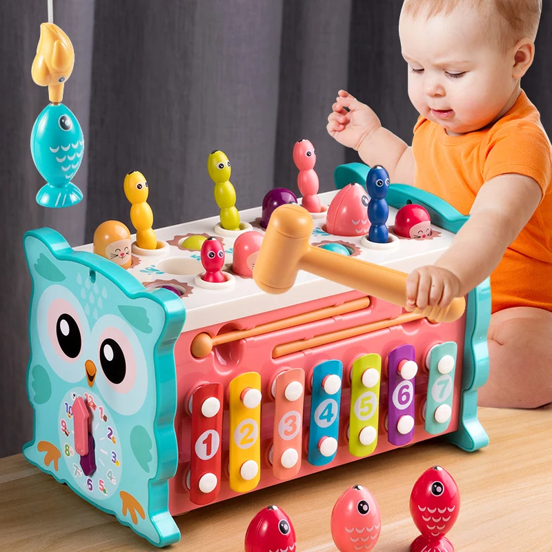 

Baby Montessori Toys Activity Cube Shape Match Sorter Clock Magnetic Fishing Xylophone Learning Educational Music Toys For Kids
