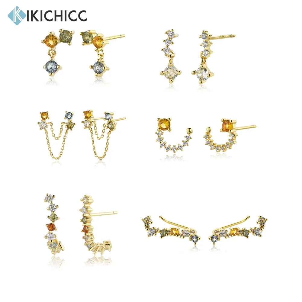 

KIKICHICC, Стерлинговое Серебро 925 пробы, золотая, весенняя, циркониевая, разноцветная подвеска, серьга в виде клипсы пирсинг, 2022, женские свадебн...