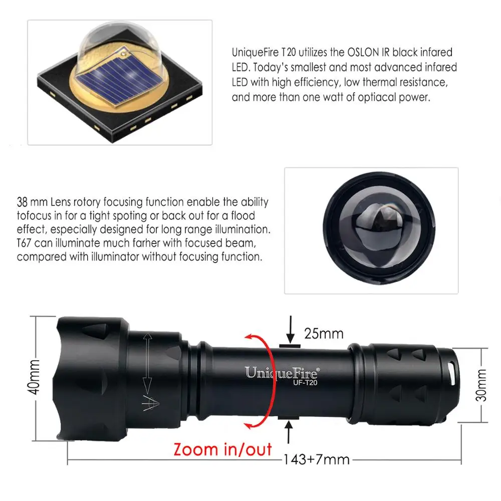 Светодиодный фонарик UniqueFire T20 IR 4715AS инфракрасный охотничий фонарь с