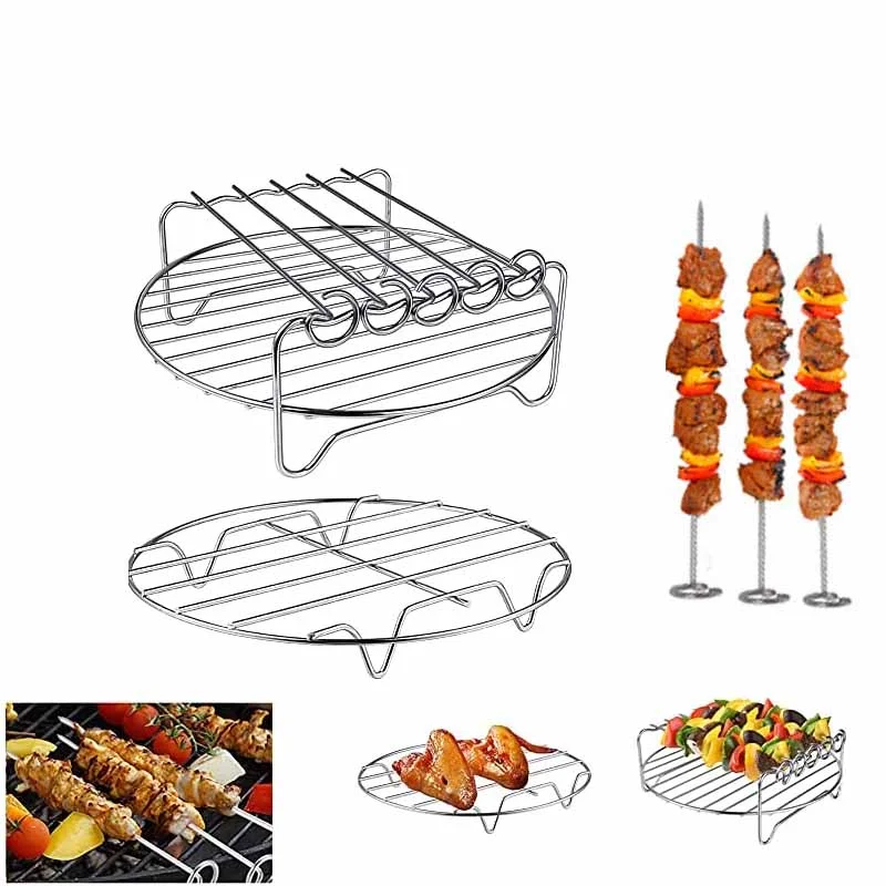 

6inch / 7 Inch / 8 Inch Air Fryer Accessories Stainless Steel Airfryer Double Layer Rack with Skewer Round Toast Rack for Oven