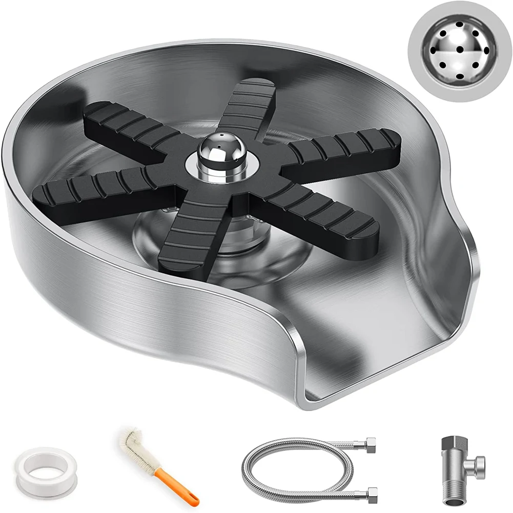 

Glass Rinser for Kitchen Sink Stainless Steel Cup Washer Cleaner Accessories Kitchen Sink Automatic Flushinqfor Bar Home