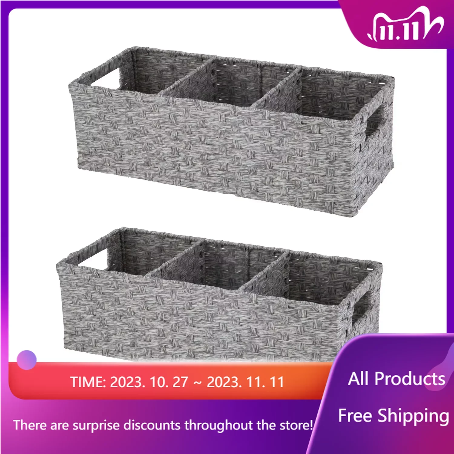 

3-Compartment Storage Basket Set with Handles Storage Baskets Storage Basket Fast Transportation