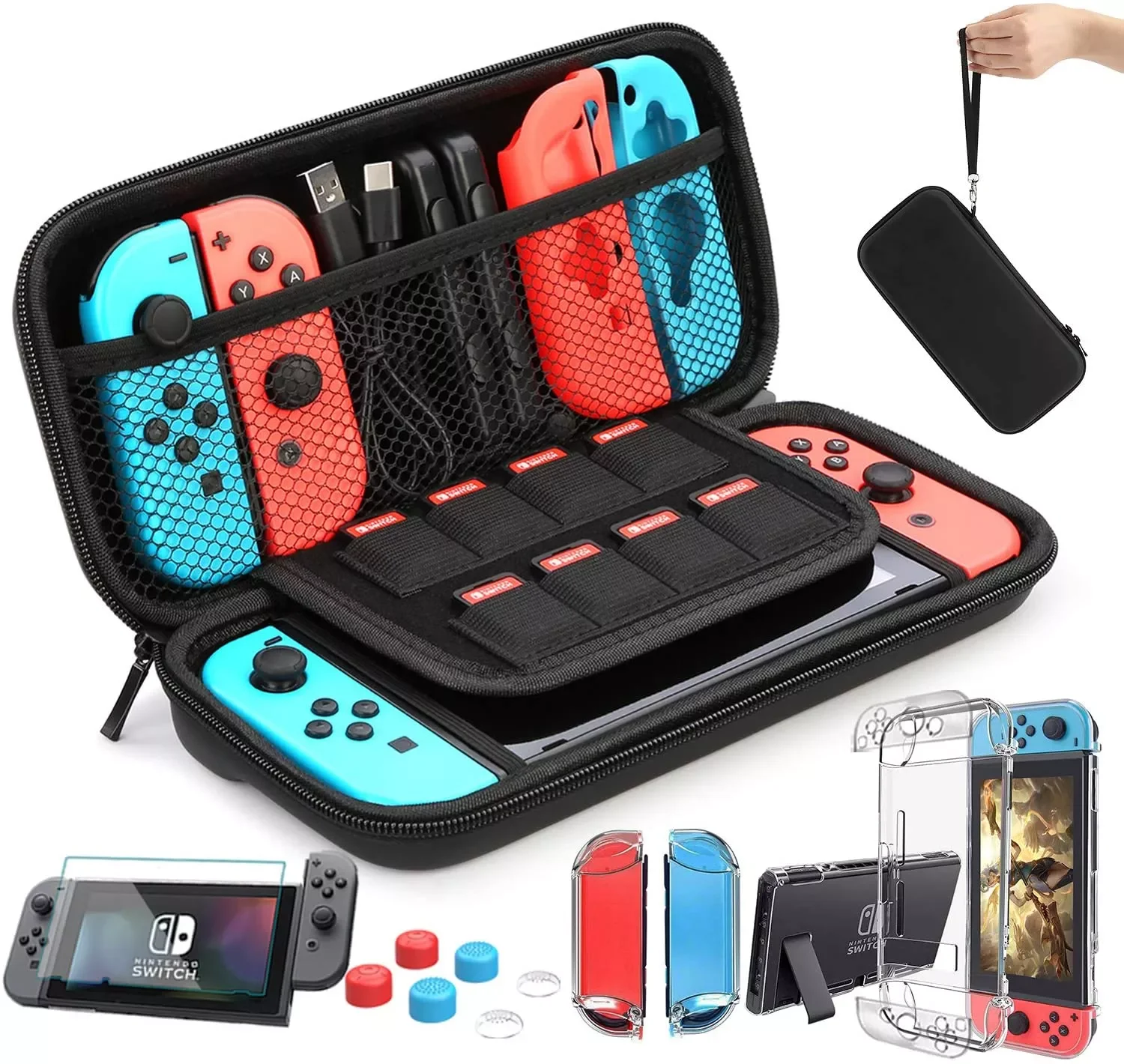 

Switch Carrying Bag for Nintendo Switch Case with 9 in 1 Nintendo Switch Accessories Kit and 6 Pcs Thumb Grip
