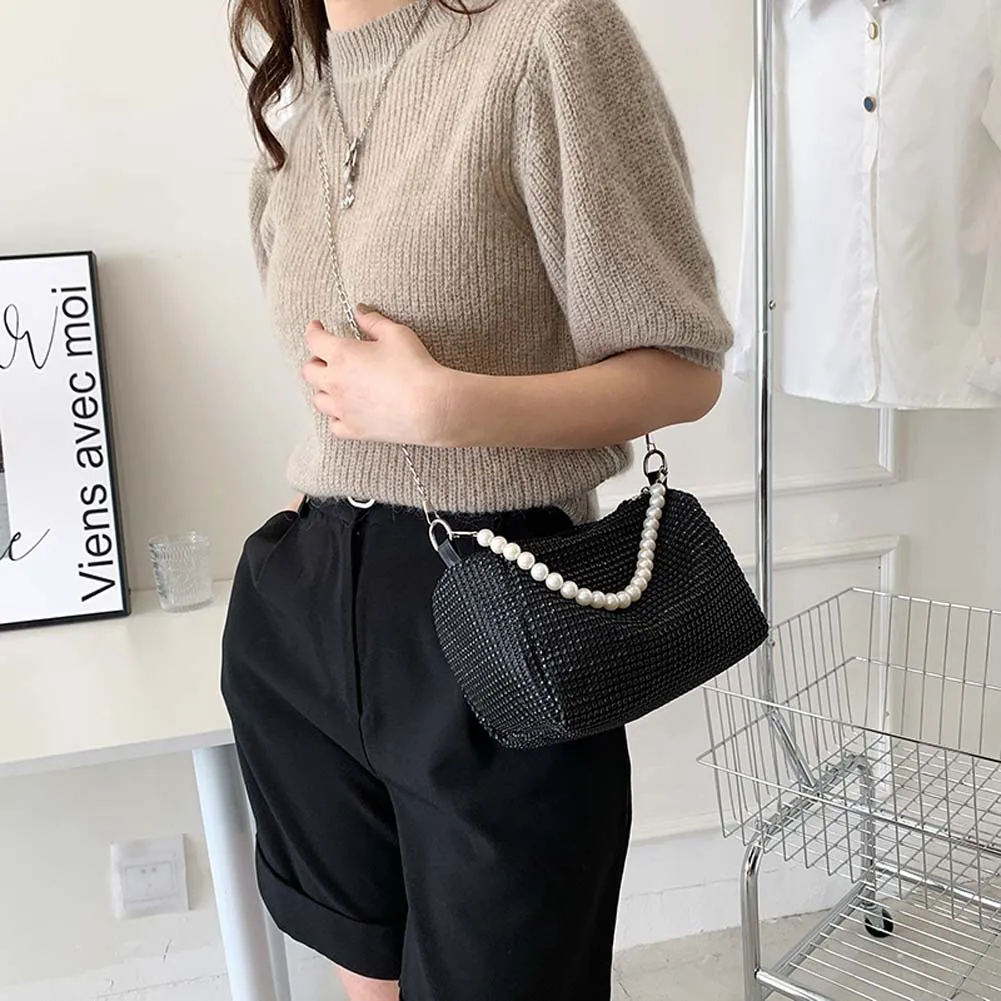 

Модная женская сумка Стразы брендовые дизайнерские сумки с жемчужной цепочкой блестящая сумка-мессенджер через плечо с бриллиантами вечер...