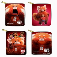 disney turning red womens wallet cartoon movie red panda pu leather short wallet for children mini coin purse kid birthday gift