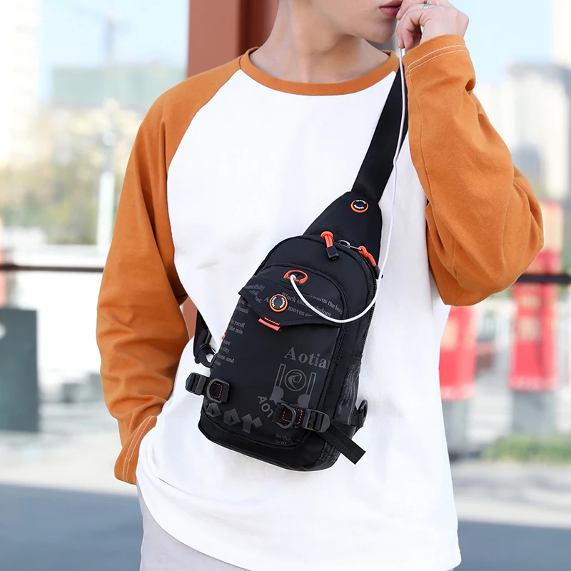 Tactical Shoulder Bag USB Charging Chest Bag Sling Multicam Camouflage Camping Travel Hiking Hunting Military Crossbody Bag