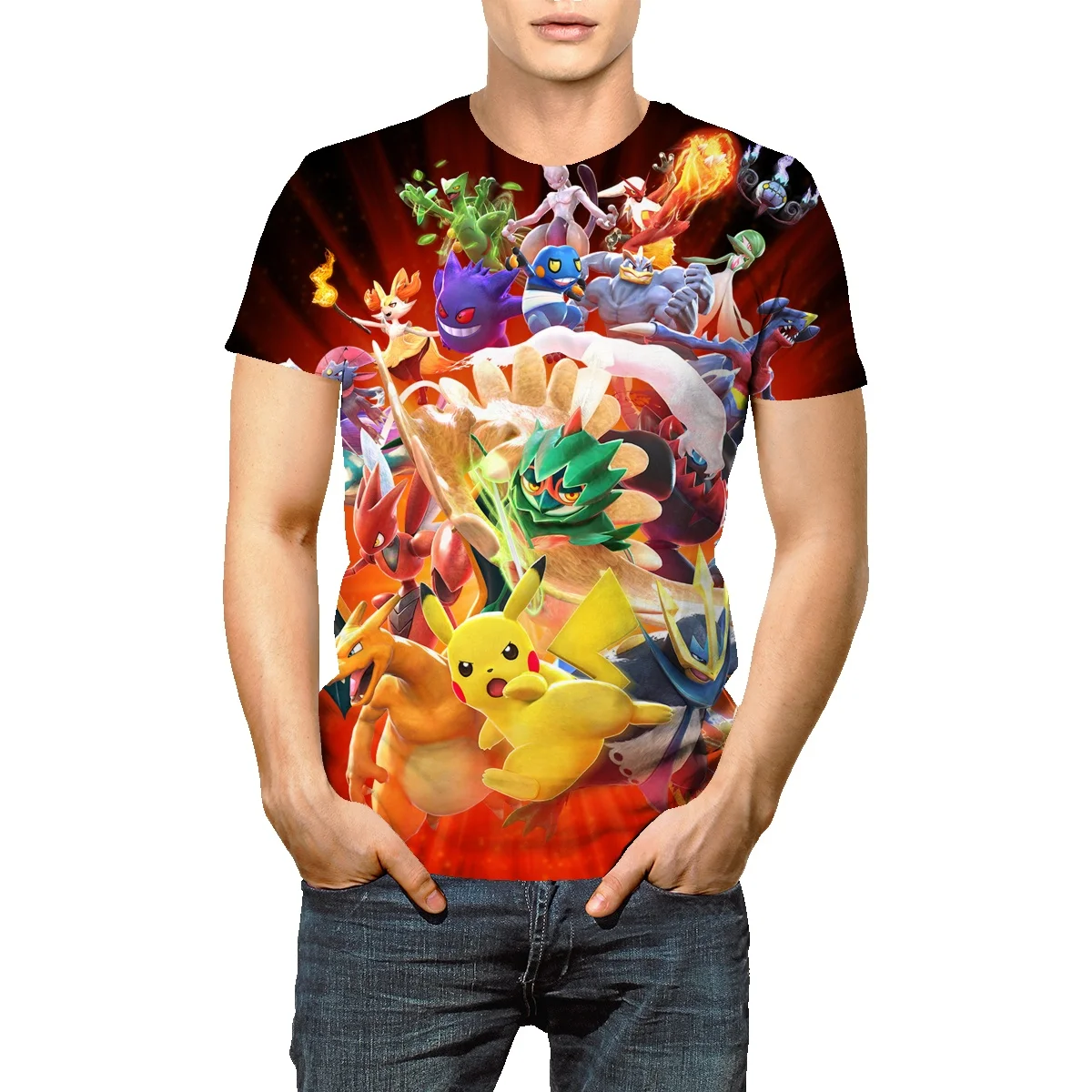 

Футболка с коротким рукавом и принтом покемона Новинка 2022 Мужская брендовая одежда для пары ins tide Мужская и женская футболка с коротким рука...