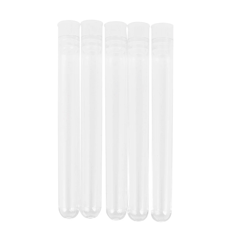 

200Pcs Clear Plastic Test Tube With Cap 12X100mm U-Shaped Bottom Long Transparent Test Tube Lab Supplies