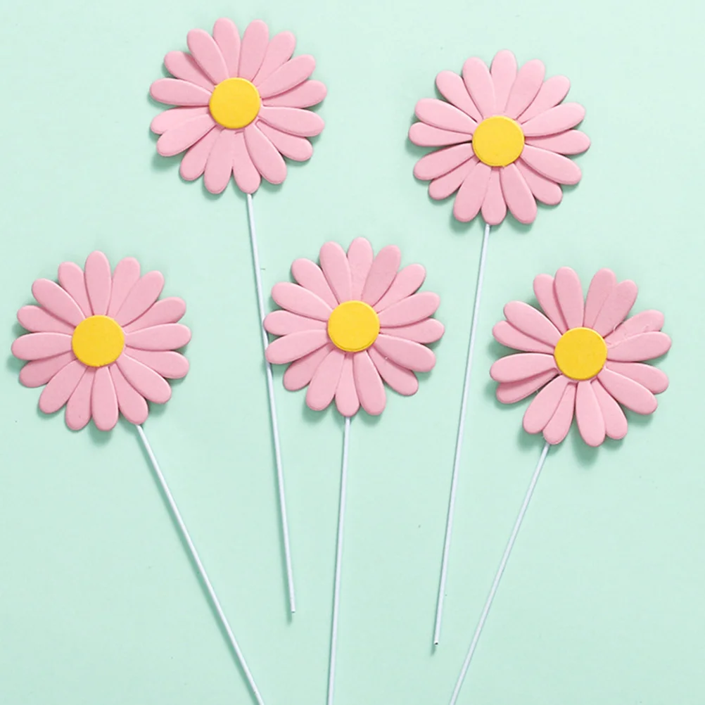 

30 Pcs White Flowers Cake Topper Yellow Decorations Picks Pink Daisy Floral Cupcake Hippie