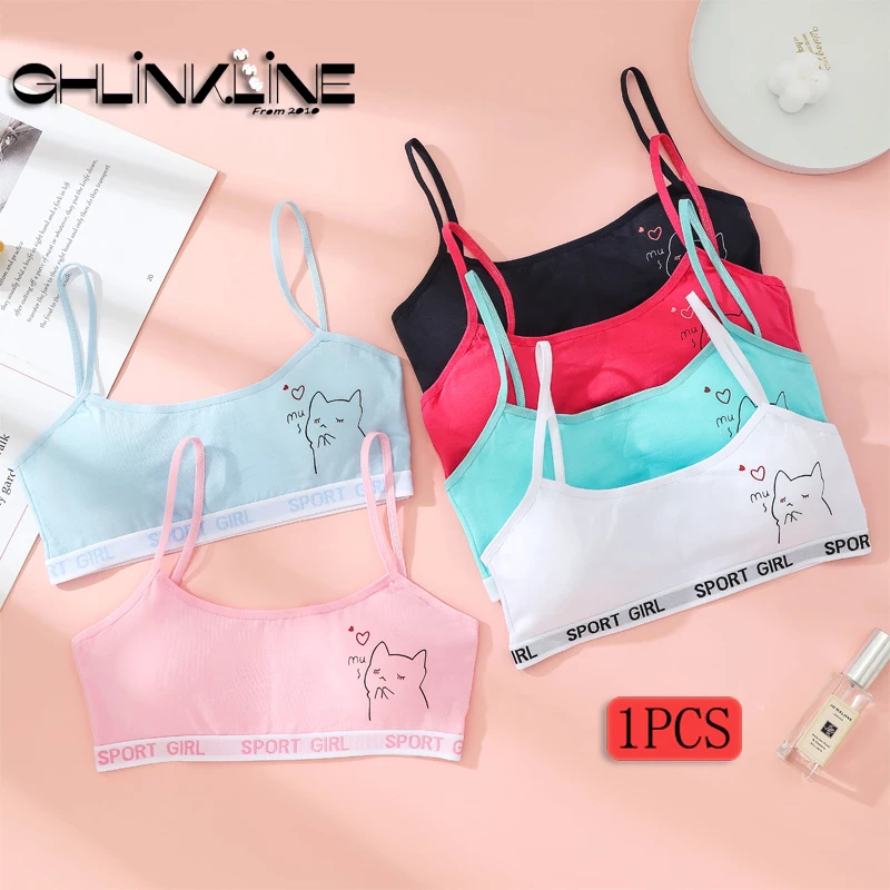 Young Children Cute Bra With Kartoon Character Spaghetti Strap Tops For Teens Cotton Bralettes Breathable Underwear