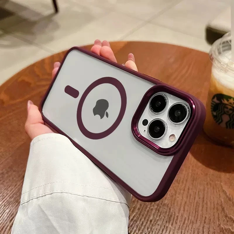

Luxury Transparent For Magsafe Magnetic Case For iPhone 14 13 12 11 15 Pro Max Metal Camera Protection Shockproof Armor Cover
