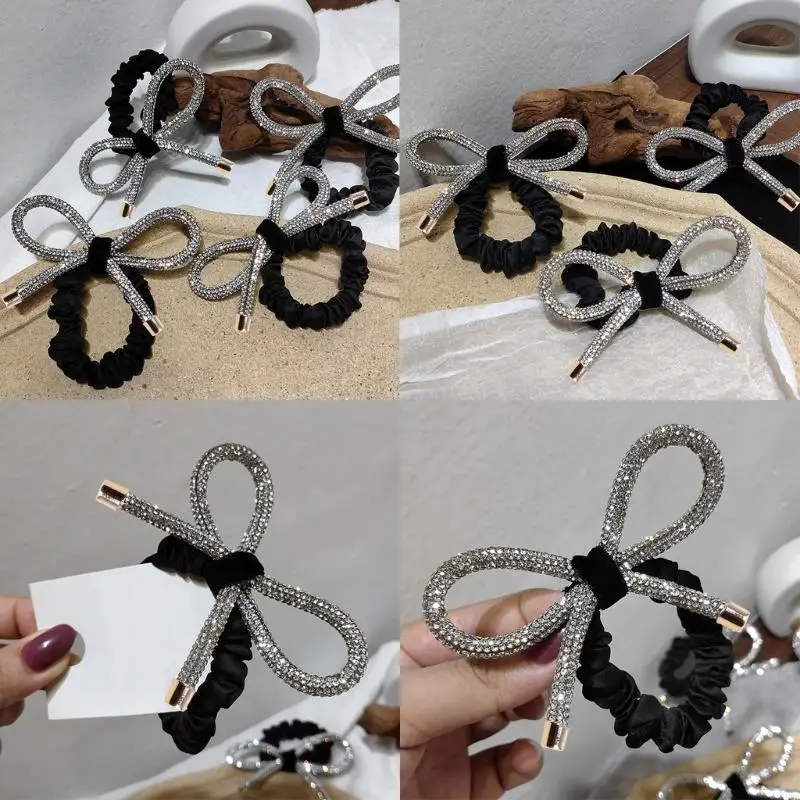 P0RF для завязок волос с бантиком и стразами веревка блестящая эластичная