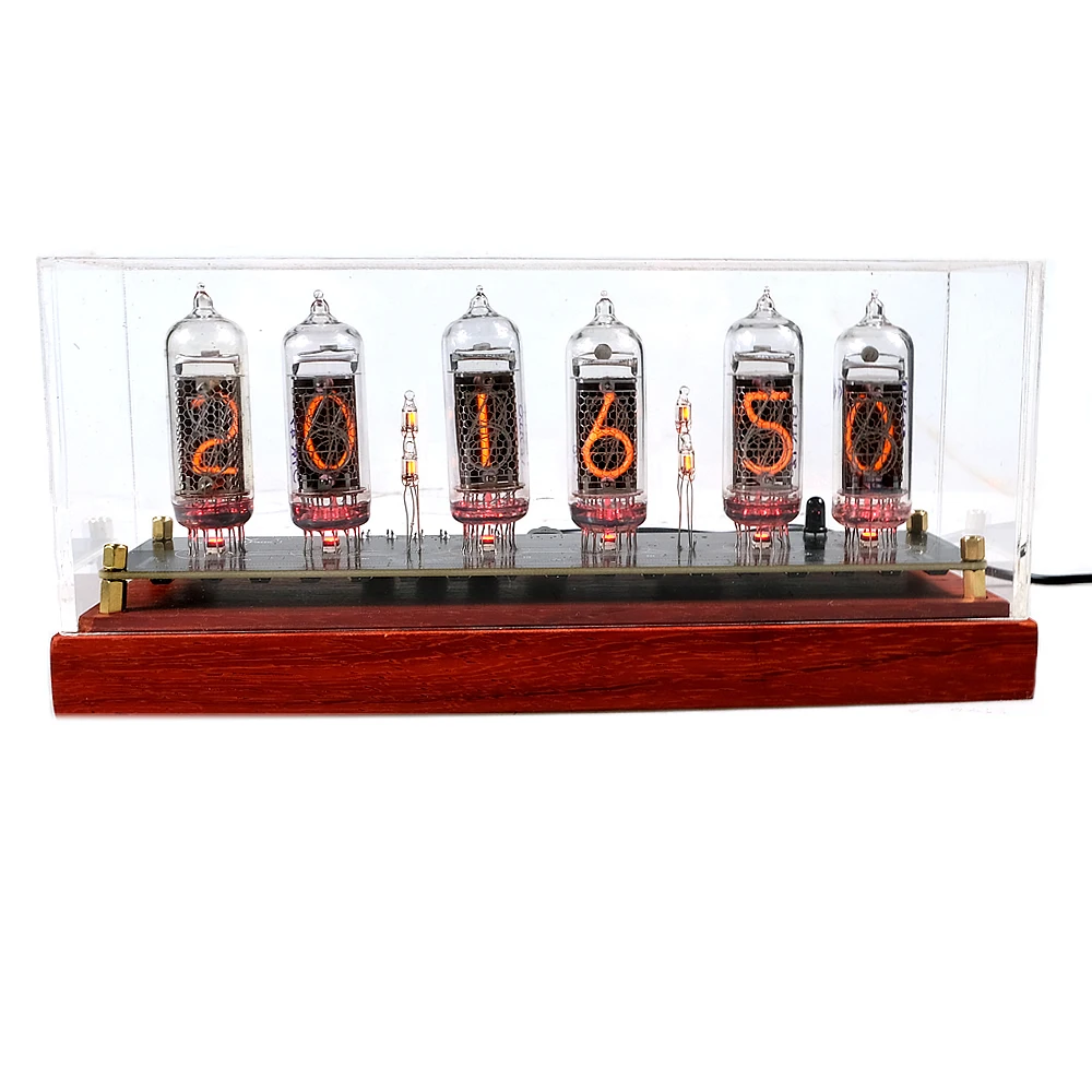 

IN14 Glow Tube Clock IN-14 DIY Parts Wood Retro Creative Desk Clock Desktop Decoration Friend Gift With Infrared Remote Control