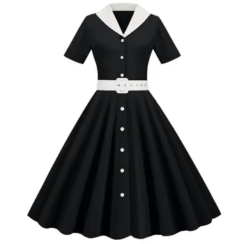 French Vintage Solid Dress Women 2023 Summer Retro 50s 60s Pin Up Rockabilly Party Dress Robe Vestidos Dresses for Women 1