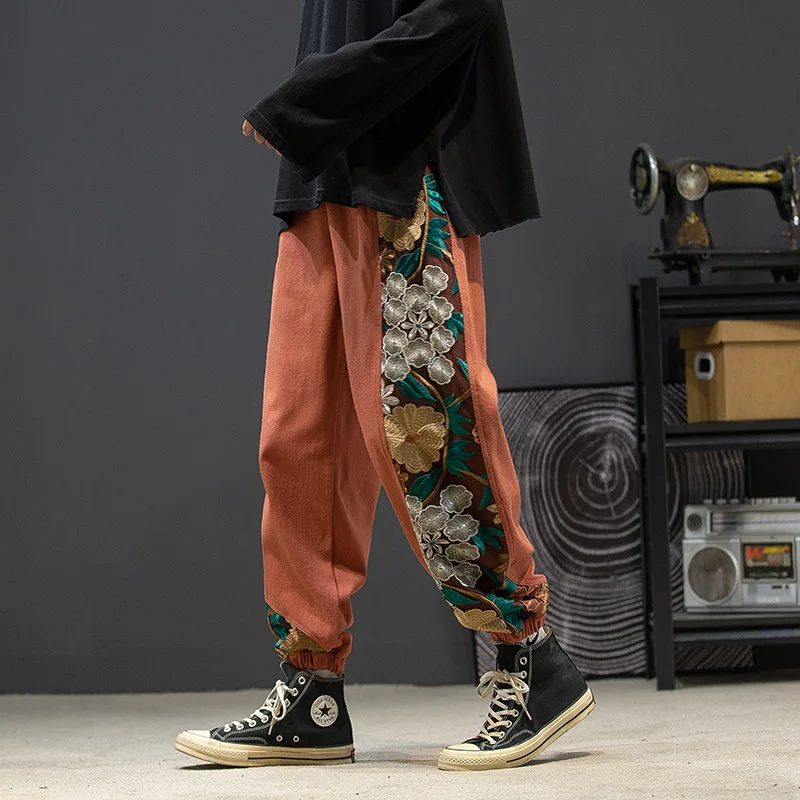 

2022 Spring Autumn Fashion Plus Size Casual Pants Men Clothing Embroidery Patchwork Harem Trousers Oversized Harajuku Joggers