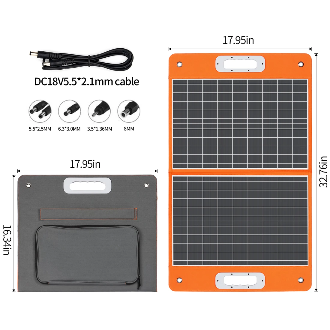 Flashfish Foldable Solar Panel 60W 18V Portable Solar Charger with DC Output USB-C QC3.0 for Phones Tablets Van RV Trip Camping