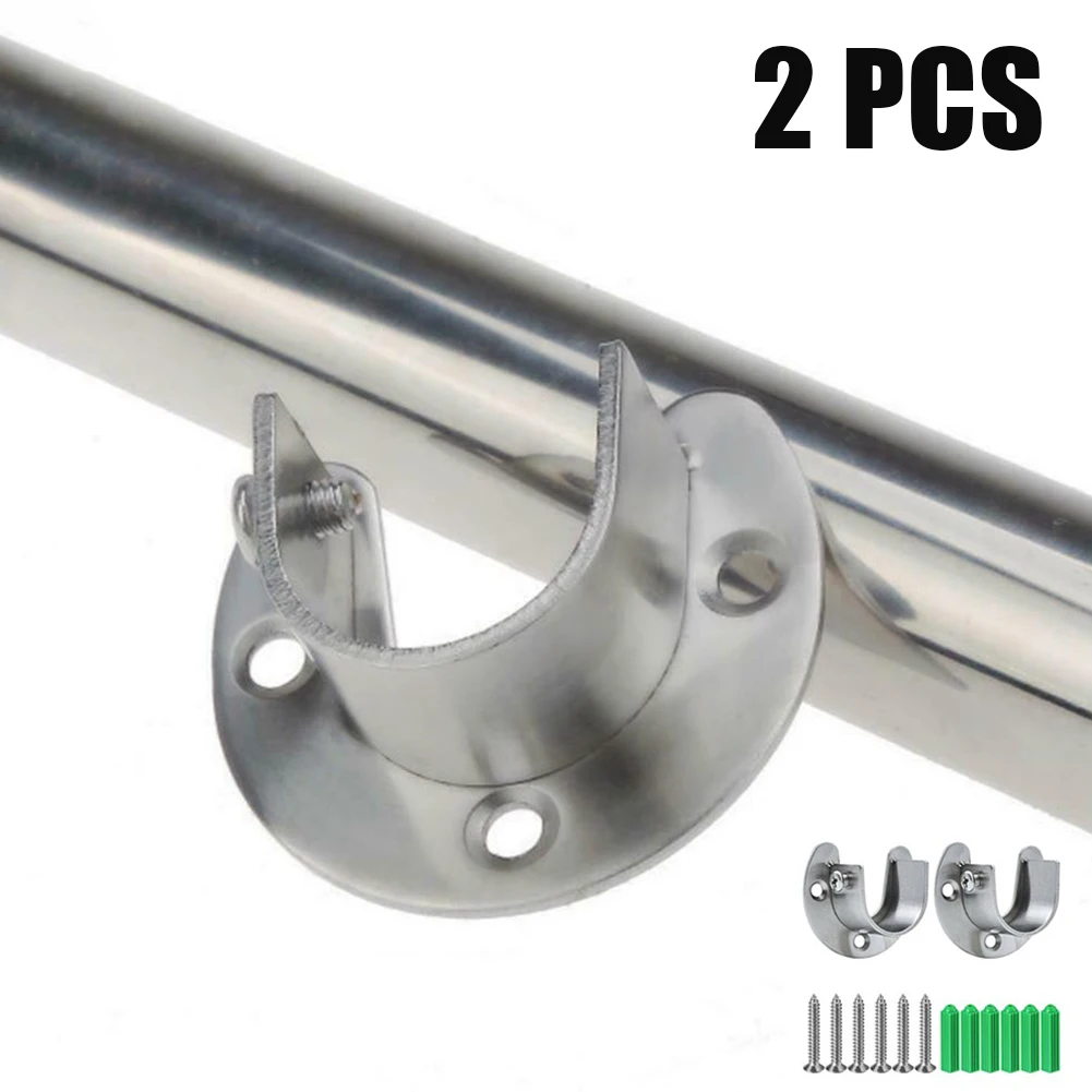 Easy To Install 2 Pcs Flange Rod Holder Hardware Bathroom Curtains For Clothes Rod End Supports Stainless Steel images - 6