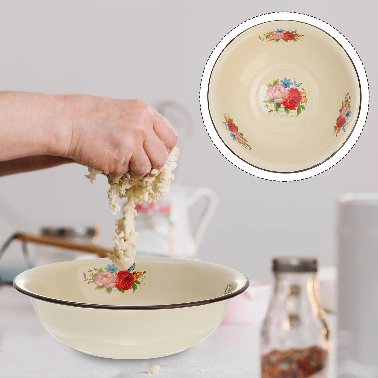 

Bowl Enamel Basin Bowls Mixing Enamelware Wash Vintage Washing Fruit Kitchen Large Serving Soup Salad Camping Retroenameled Face