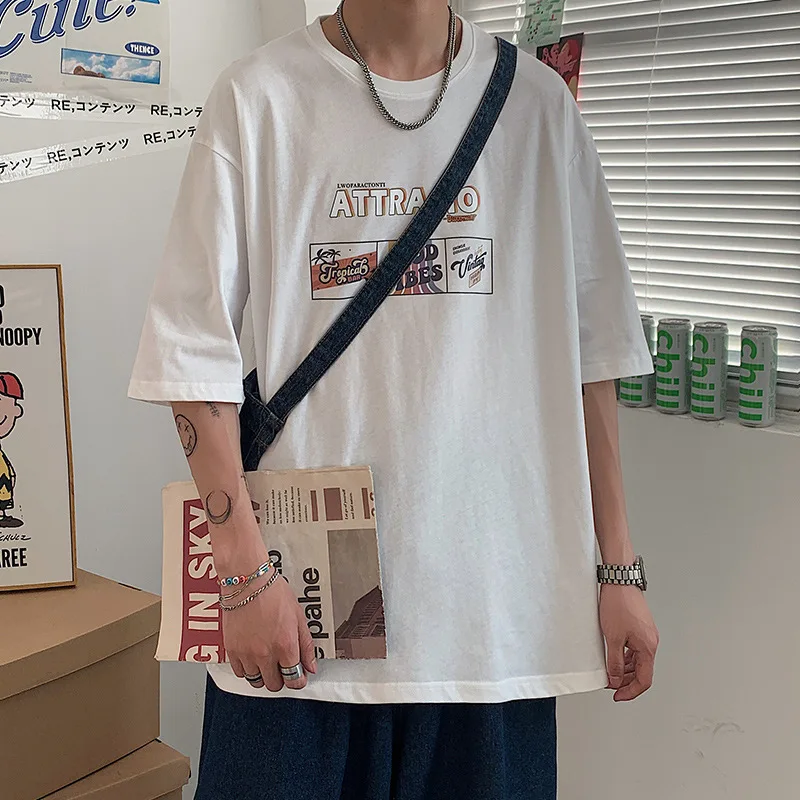 

Летняя мужская футболка с коротким рукавом и принтом, свободные хлопковые дышащие повседневные топы большого размера с круглым вырезом, пр...