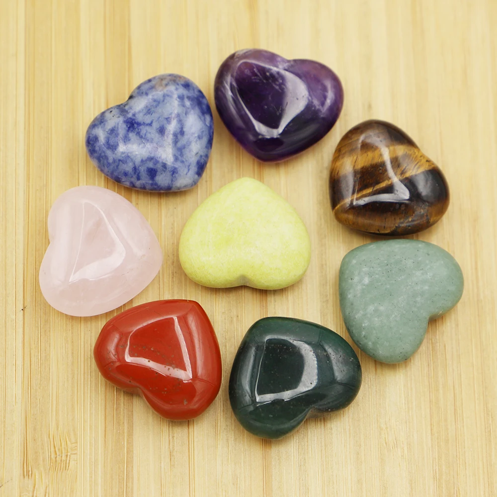 

New Natural Quality Stone Heart Shaped Gift Box Set Crystal Rose Quartz Carved Love Healing Gemstones Craft Accessory Decor 8Pcs