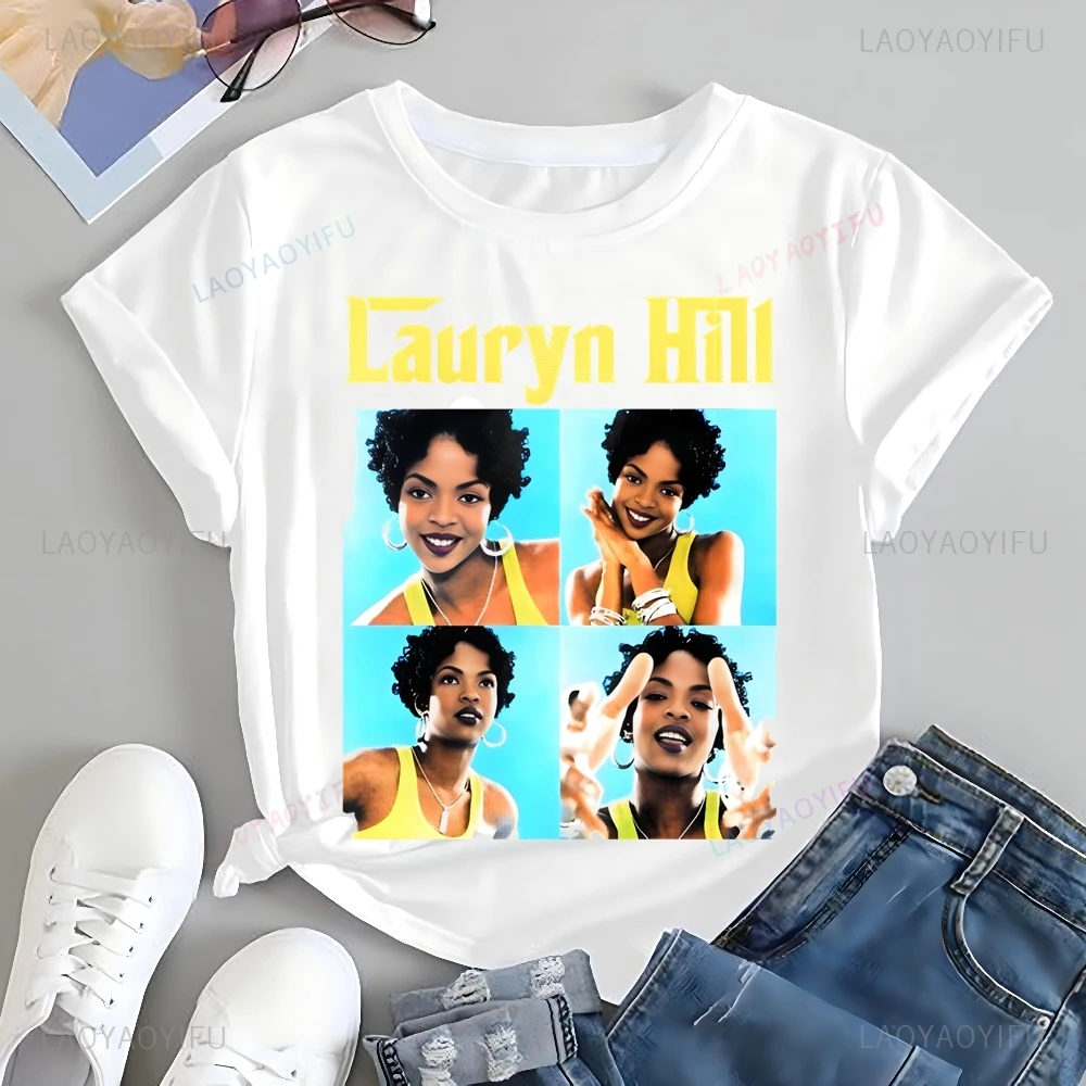 Футболка с принтом Lauryn Hill Singer Топ Trend Harajuku Рубашка унисекс короткими рукавами
