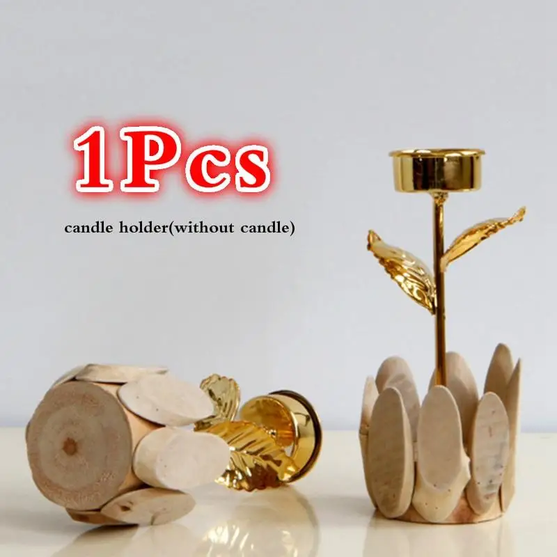 Stand Candlestick Christmas Golden Candlestick Rose Floral Wooden Base Wedding E