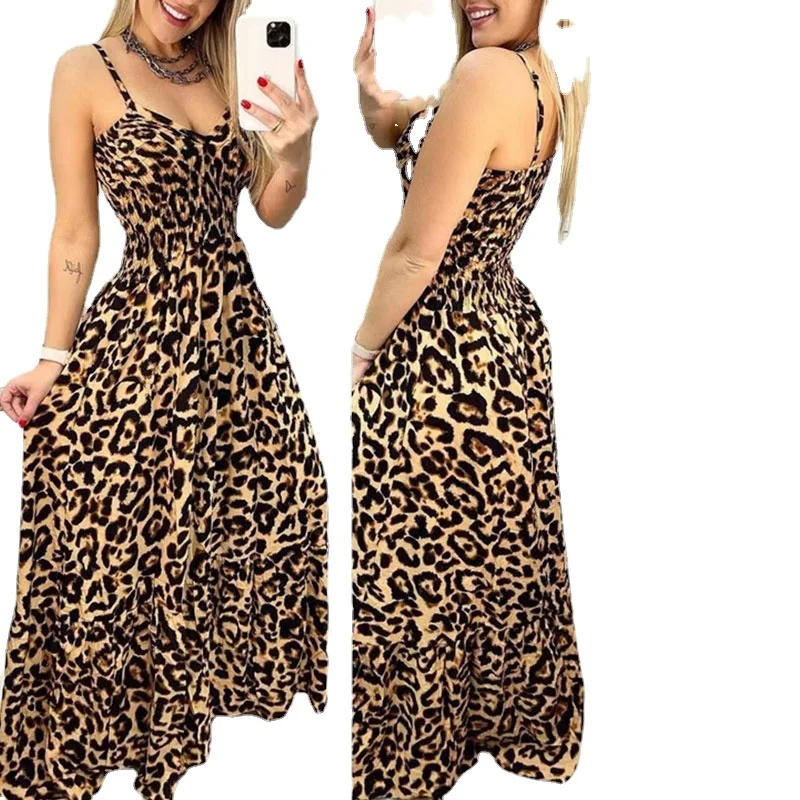 

Женское вязаное крючком свободное леопардовое винтажное платье на бретельках с оборками большие летние элегантные женские платья